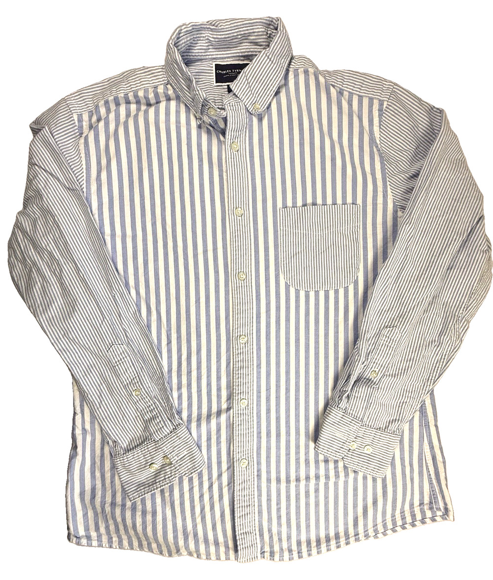 Charles Tyrwhitt Black Label Fun Shirt Mixed Stripe Oxford Blue large slim fit